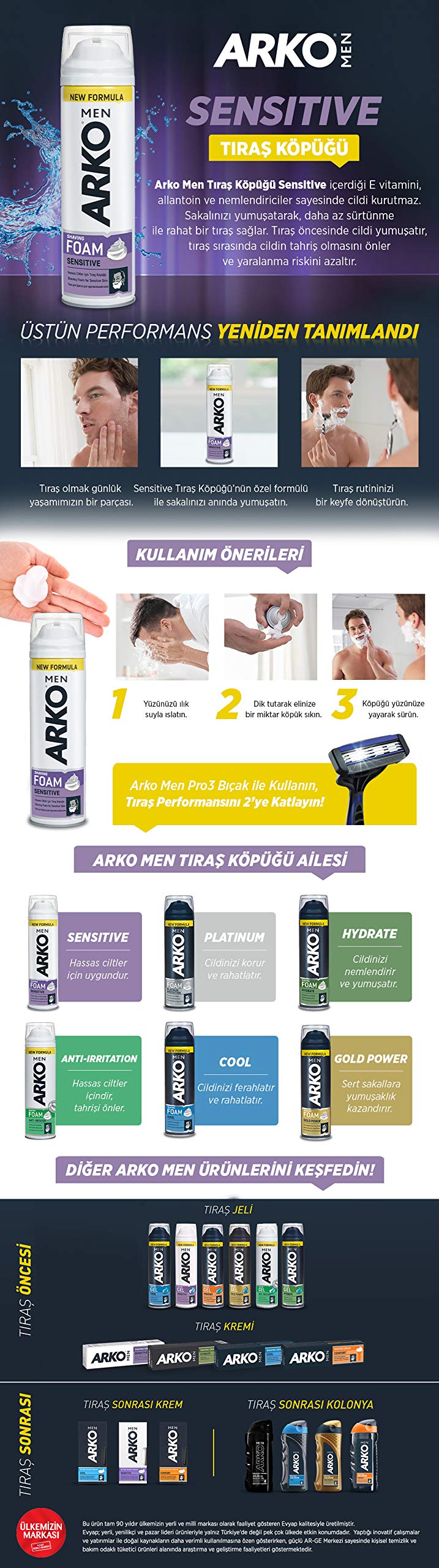 Arko Men Tıraş Köpüğü Sensitive, 200 ml